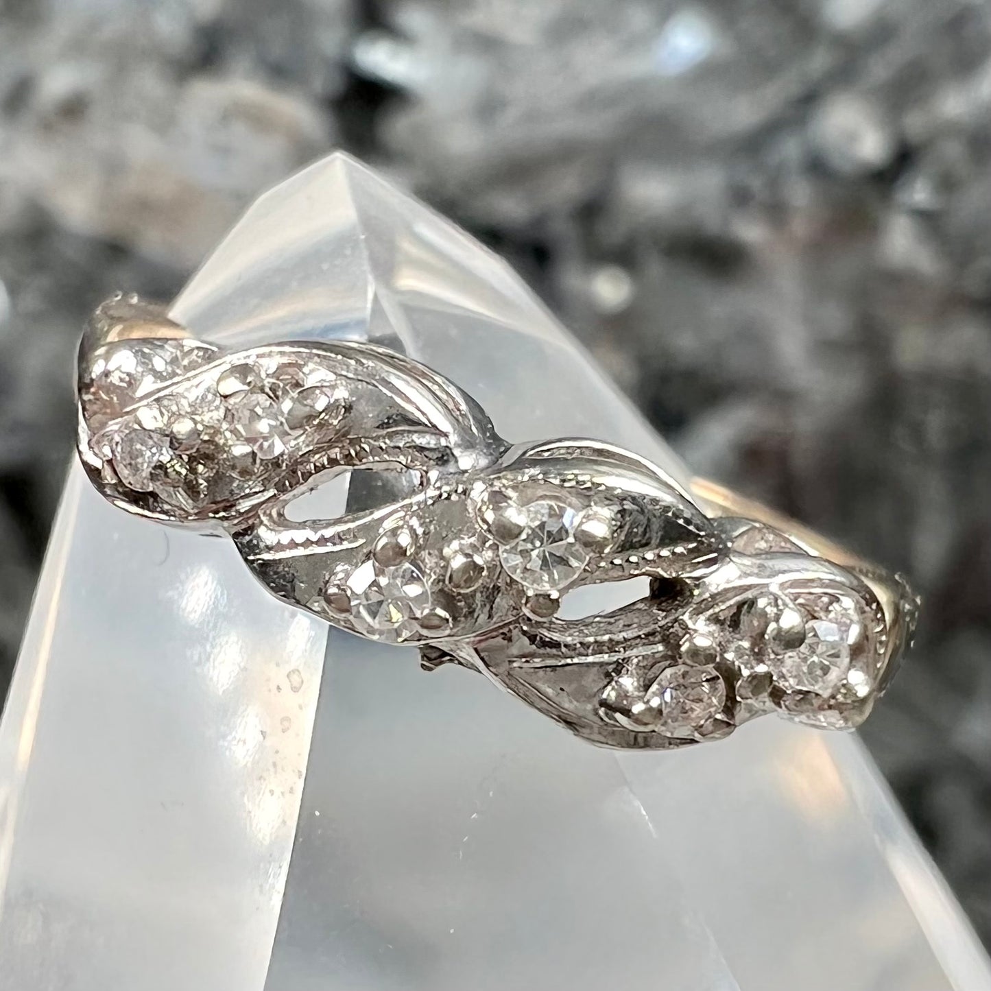 A vintage two tone diamond band set with single cut diamonds.