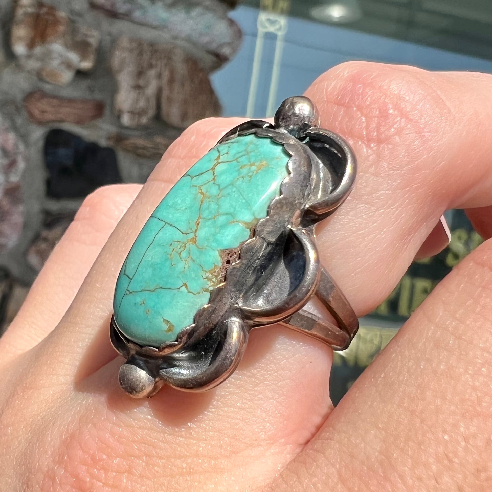Roy Buck Navajo Silver Turquoise Ring, Burton's