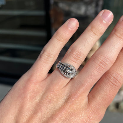 Black & White Diamond Buckle Ring | 10kt