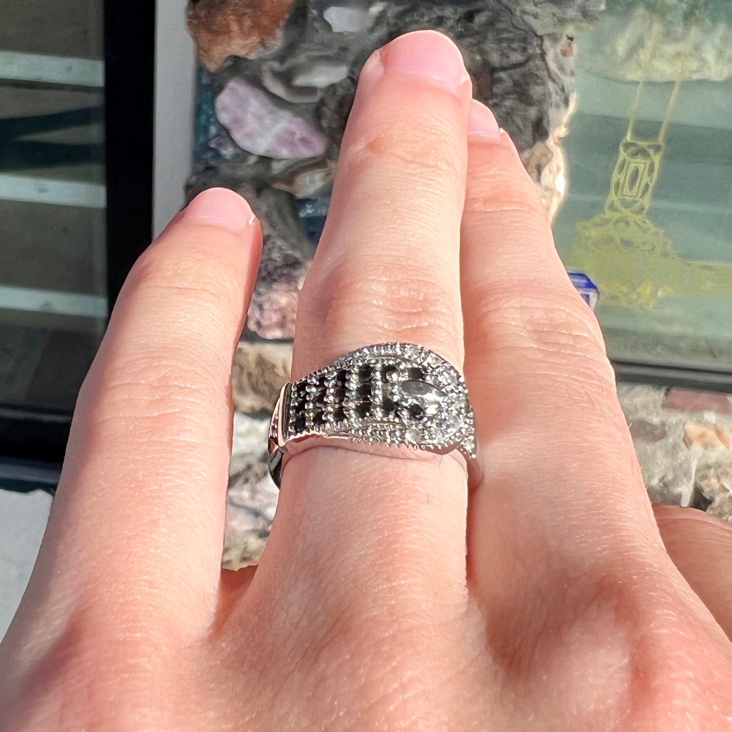 Black & White Diamond Buckle Ring | 10kt
