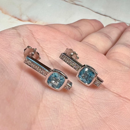 Blue Topaz & Diamond Earrings | 14kt