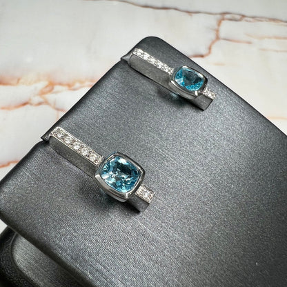 Blue Topaz & Diamond Earrings | 14kt